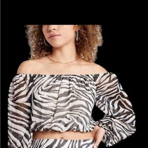NWT EXPRESS X RACHEL ZOE COLLAB 🦓 Zebra Print Off Shoulder Crop-Top LMT EDT